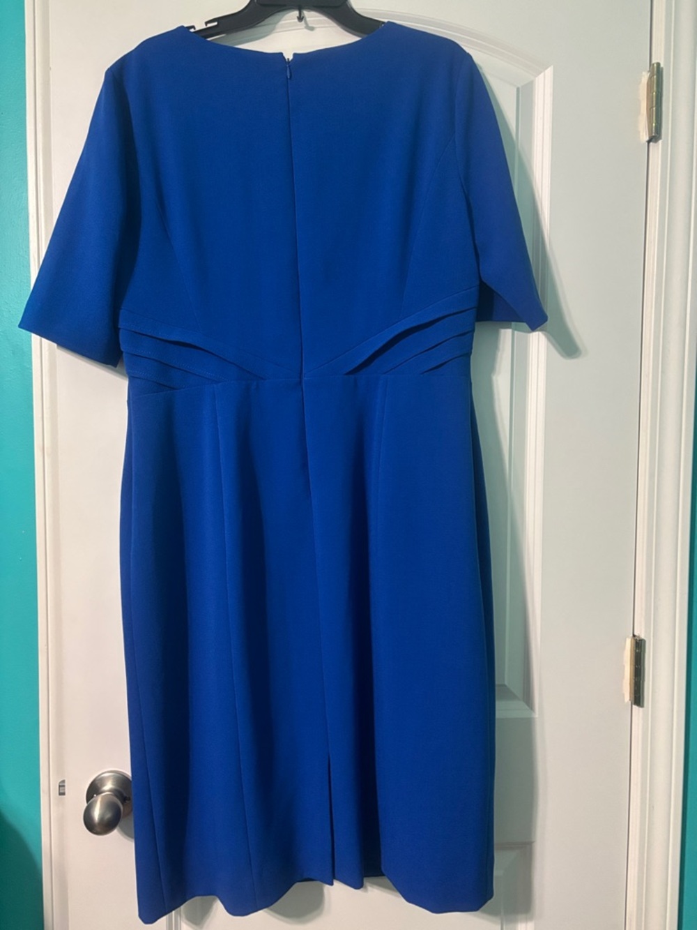 Classic Cobalt Midi Professional Lined Dress with Short Sleeves - Picture 5 of 8